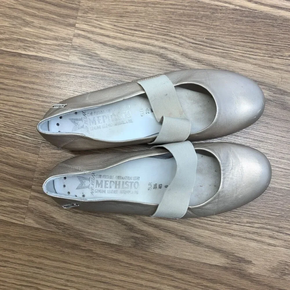 MEPHISTO‎ Baline Leather Mary Jane Flat Shoes (Gold/Tan) Women's US 6 EU 3.5
